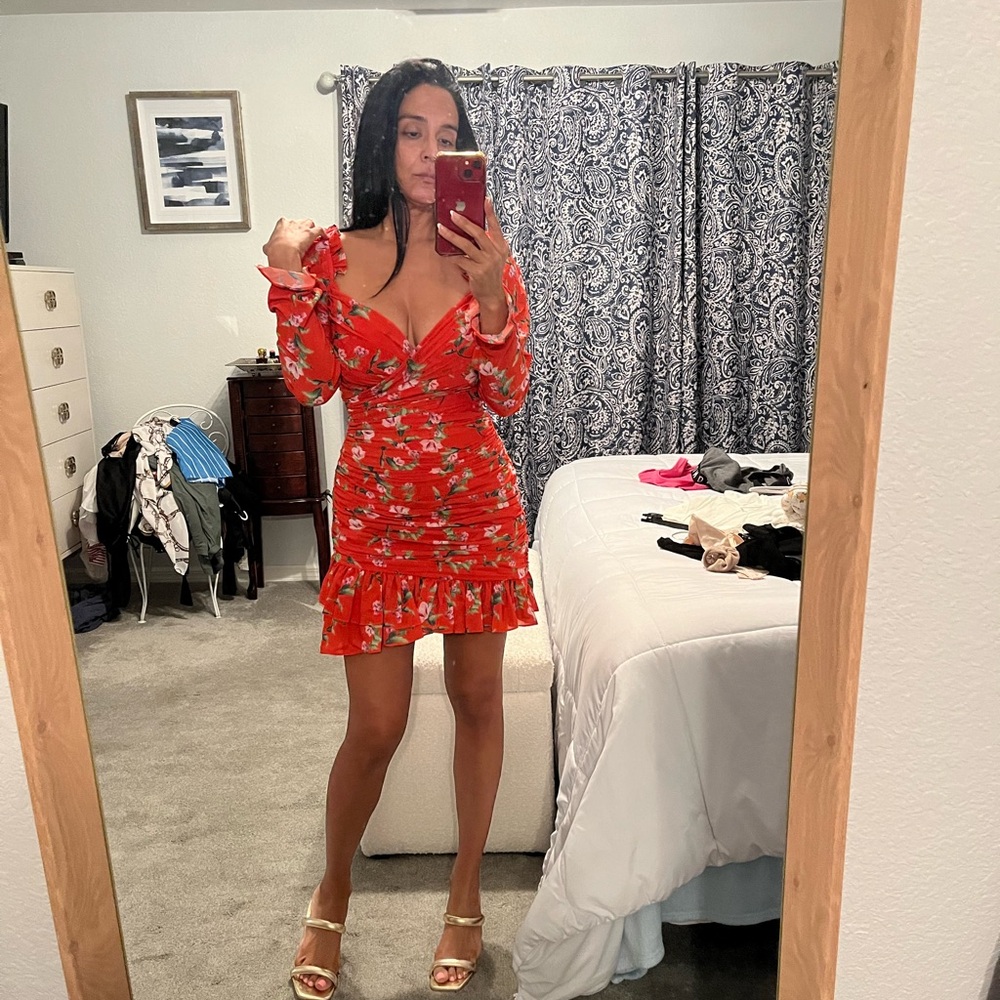 long sleeve floral sau lee mini dress